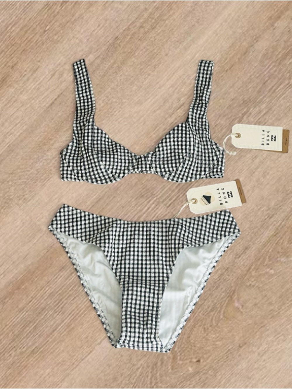 🏖️ Billabong Mini Wave Check Char Gingham Bikini Set XS NWT🏁